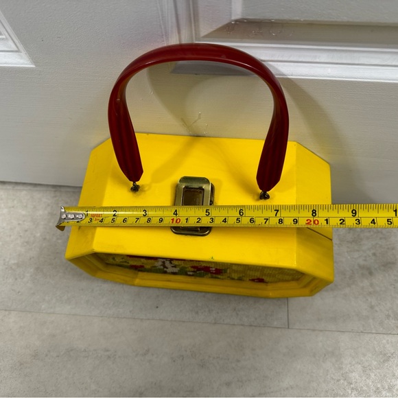 Vintage wooden purse embroidered crewel mushrooms retro mod funky - Picture 10 of 12